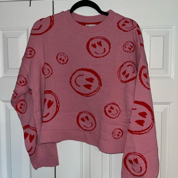 ASOS Sweaters - ASOS Design Pink Smiley Face Sweater Women’s Medium